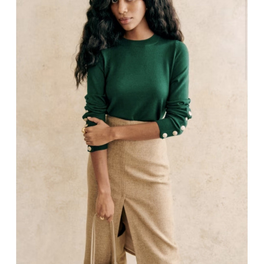 Women's La Maille Sezane Paris Merino Wool Longsleeve Green Size XS